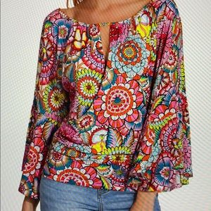 NWT Boat Neck Surplice Print Top